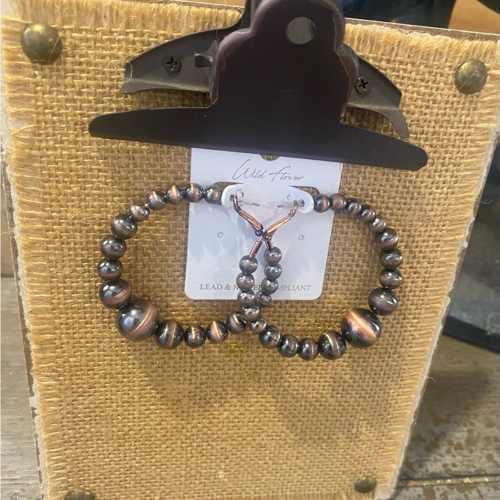 Elegant Copper Pearl Hoop Earrings